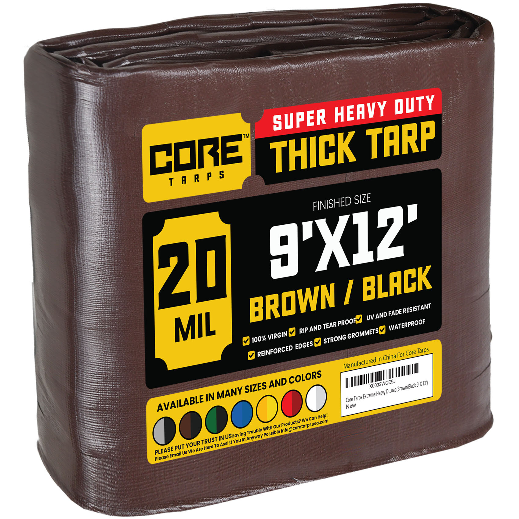 10' x 12' Super Heavy Duty 16 Mil Brown Poly Tarp Cover - Thick Waterproof,  UV Resistant, Rip and Tear Proof Tarpaulin with Grommets and Reinforced