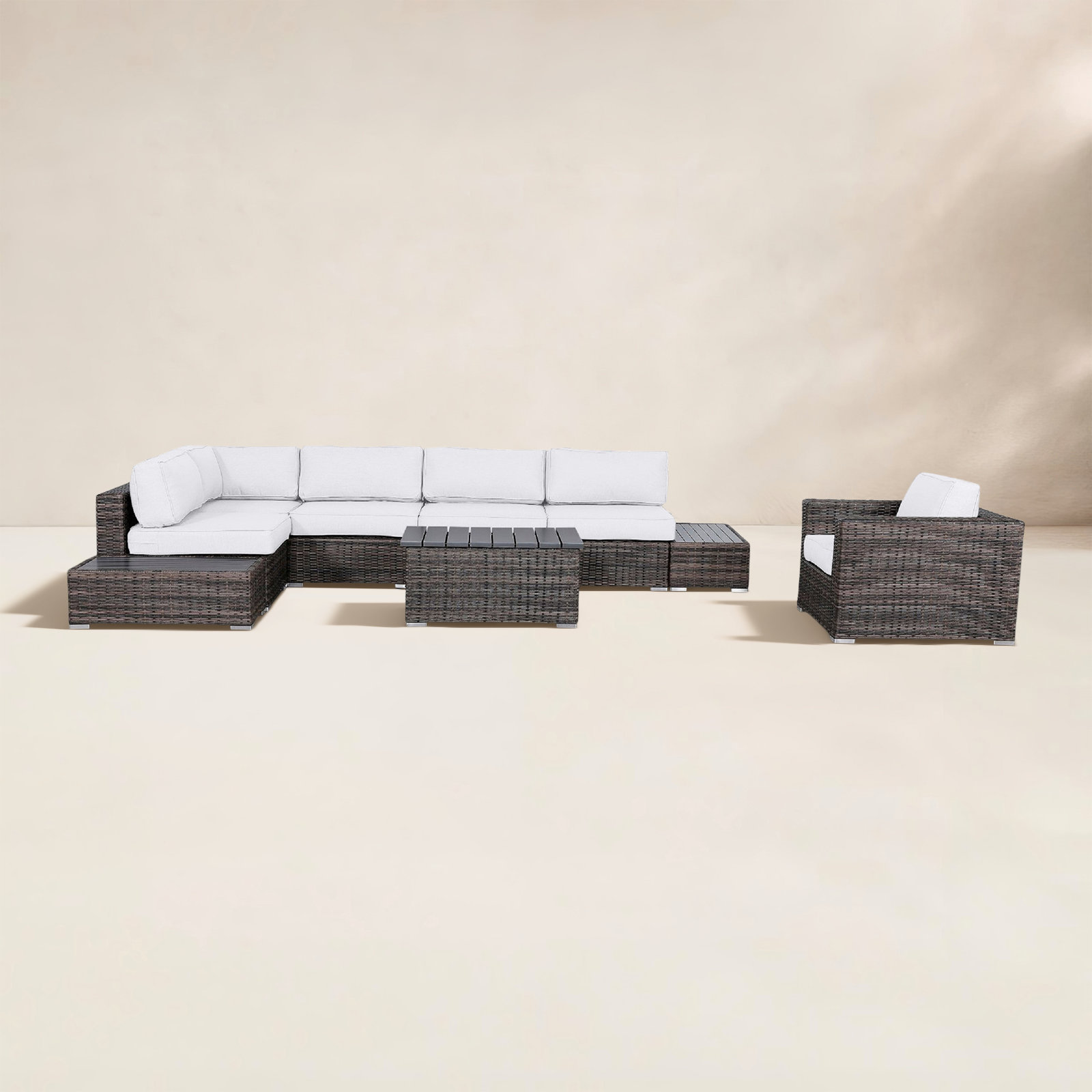 Deshell 9 Piece Wicker Sectional Seating Group with Sunbrella Cushions, Brown
