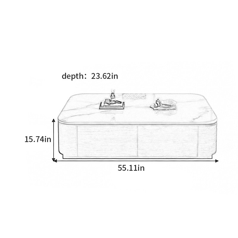 Table basse de luxe moderne et rétro, H 15,74 po x L 55,11 po x l 23,62 po