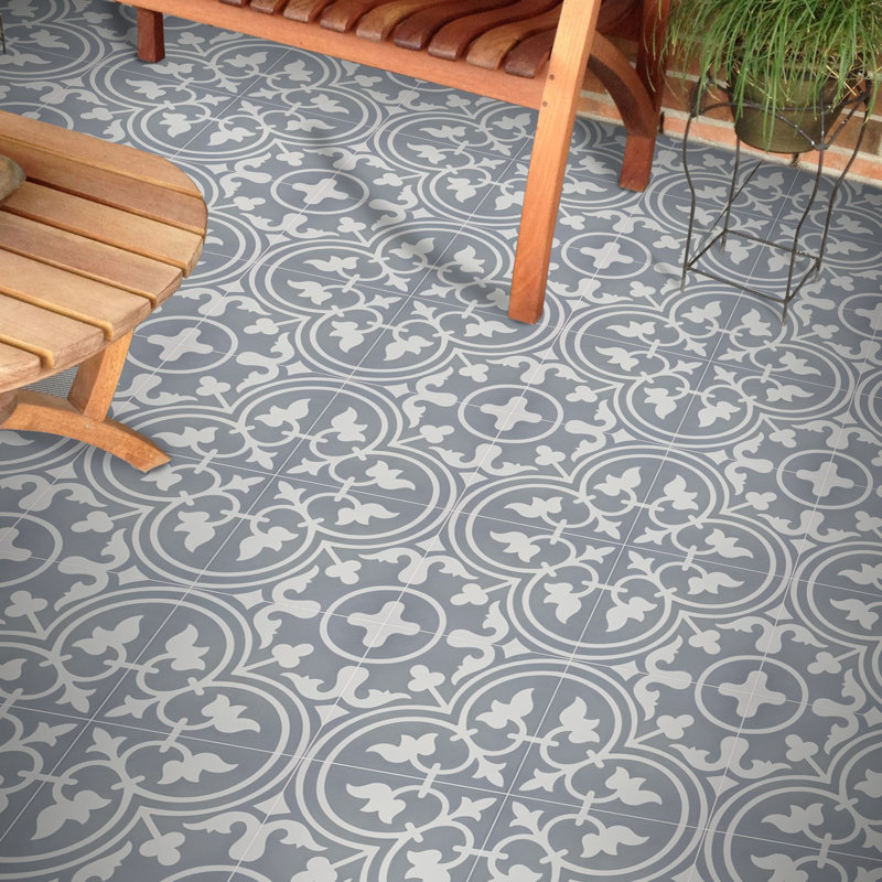 Casa 8" x 8" Cement Patterned Wall & Floor Tile, Gray/White