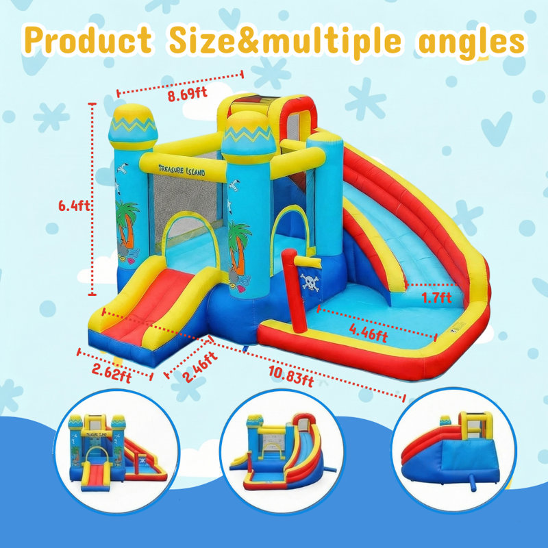 Jeu gonflable 11 'x 11' avec deux glissades d'eau, une piscine et un souffleur d'air de 450 W pour les enfants, Rouge / bleu