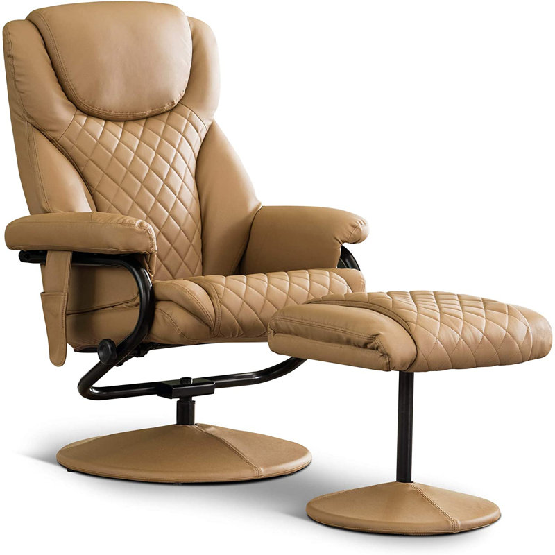 Aashka Ergonomic Faux Leather Recliner with Footrest, Cognac