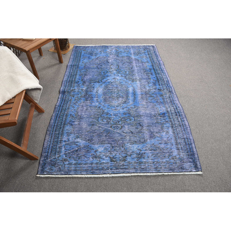 Tapis 4,1 x 6,3 pi, tapis rétro, tapis moderne, tapis turcs, tapis bleu antique, tapis tissés à plat
