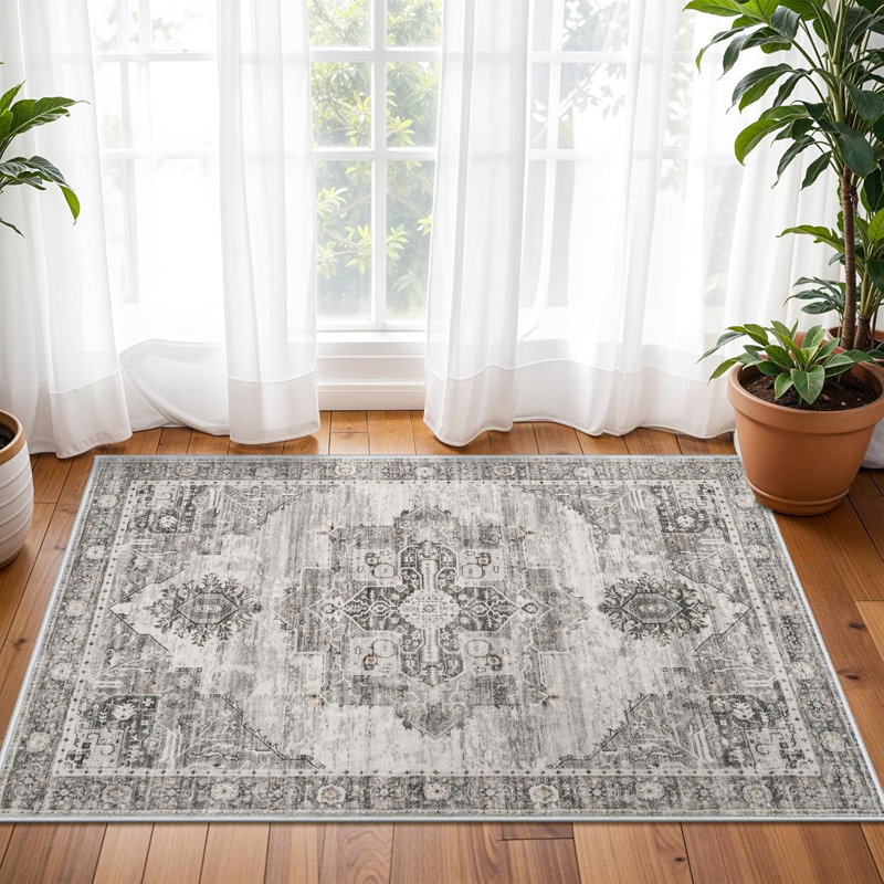 Washable Area Rugs - Large Rugs for Living Room Stain Resistant Carpet Vintage Rugs for Bedroom with Non Slip Backing Home Decor Floor Decoration Mat ( Grey)