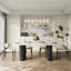 Table de salle à manger moderne de 71 po ovale en faux marbre 4-6 personnes, double colonne romaine avec pieds noirs et table de cuisine minimaliste moderne pour le salon-338527381-356149421-353320130