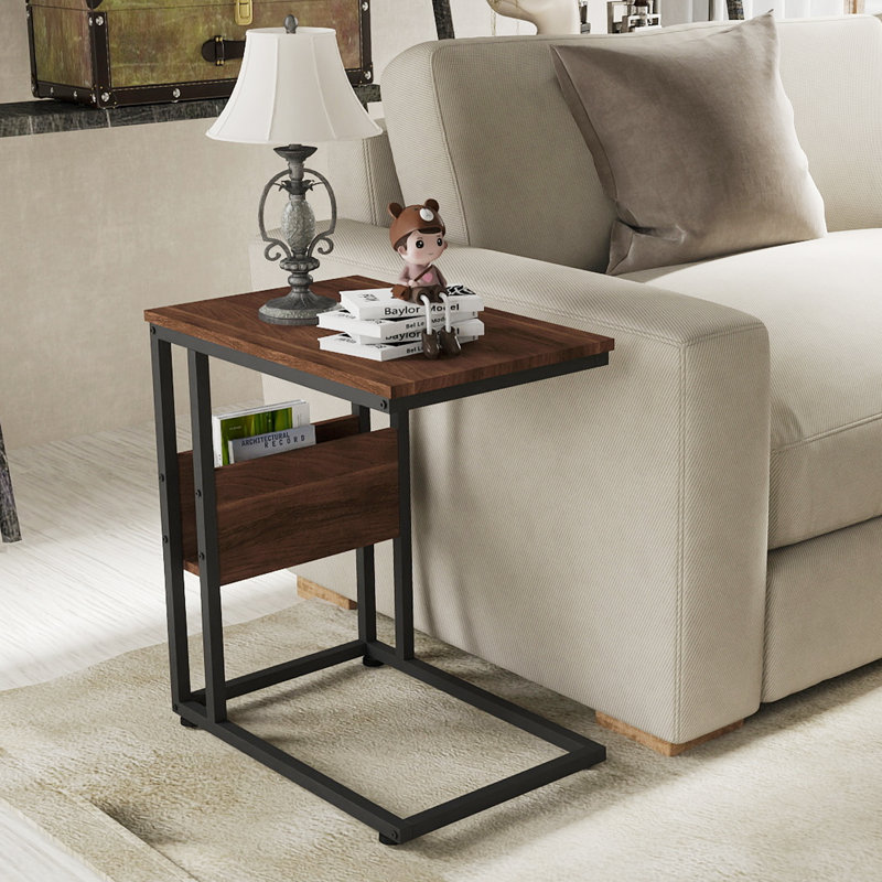 C-Shaped End Table, Natural Wood/Black, Individual