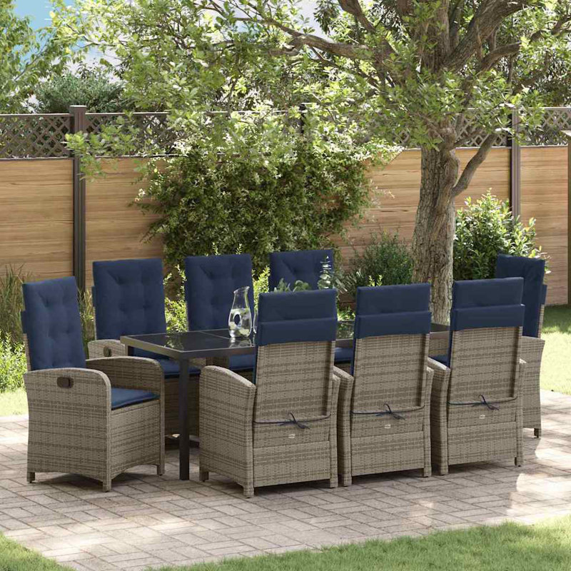 8 - Person Patio Dining Set with Rectangular Table, 73cm H x 200cm W x 80cm D