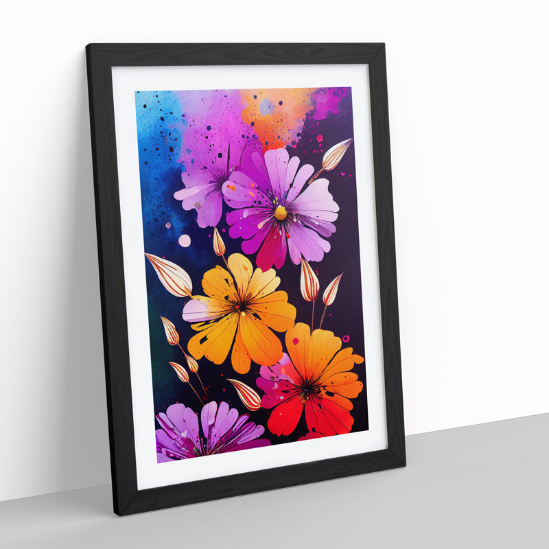 Splattered Flowers No.1 - Framed Print, Black Framed, 64cm H x 46cm W x 2cm D
