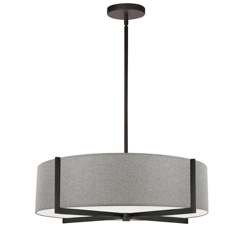 Matte Black and Gray 4-Light Incandescent Pendant with Fabric Shade