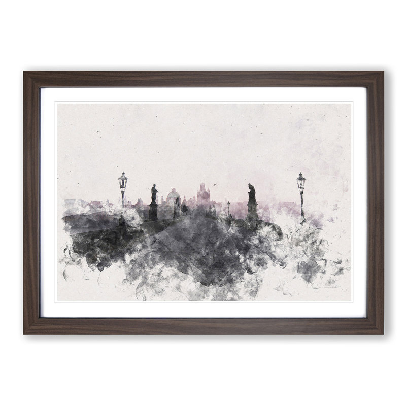 Charles Bridge In Prague - Single Picture Frame Painting on MDF, 40cm H x 60cm W x 2cm D, Walnut Framed