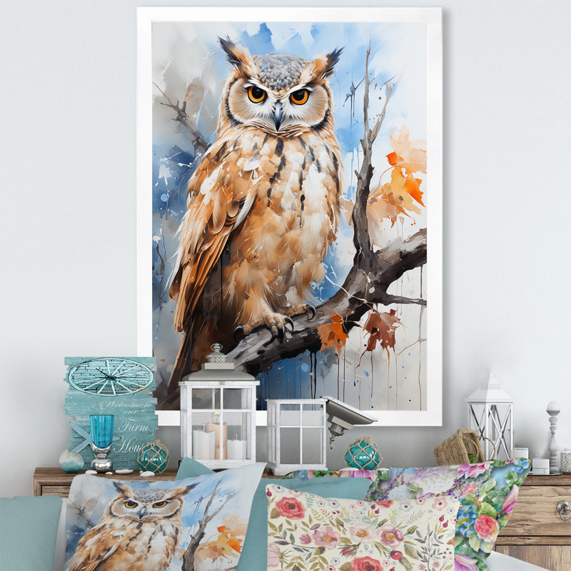 Owl Wise And Watchful prédateurs sur toile, Cadre blanc, H 40 po x l 30 po x P 1,5 po