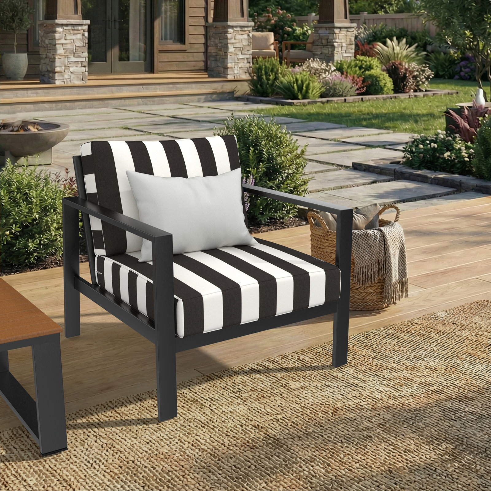 Donnely Sunbrella® Louge Chair Cushion, Sunbrella® Cabana Classic Black, 24" W x 24" D