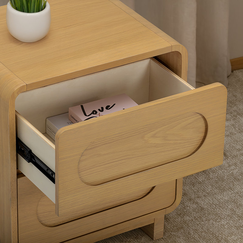Table de chevet à 2 tiroirs avec structure en bois massif pour un rangement moderne, Naturel
