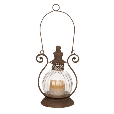 Metal Decorative Indoor Outdoor Brown Candle Lantern with Handle