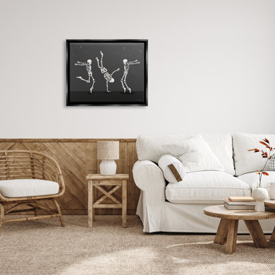 Trois squelettes dansants, impression sur bois