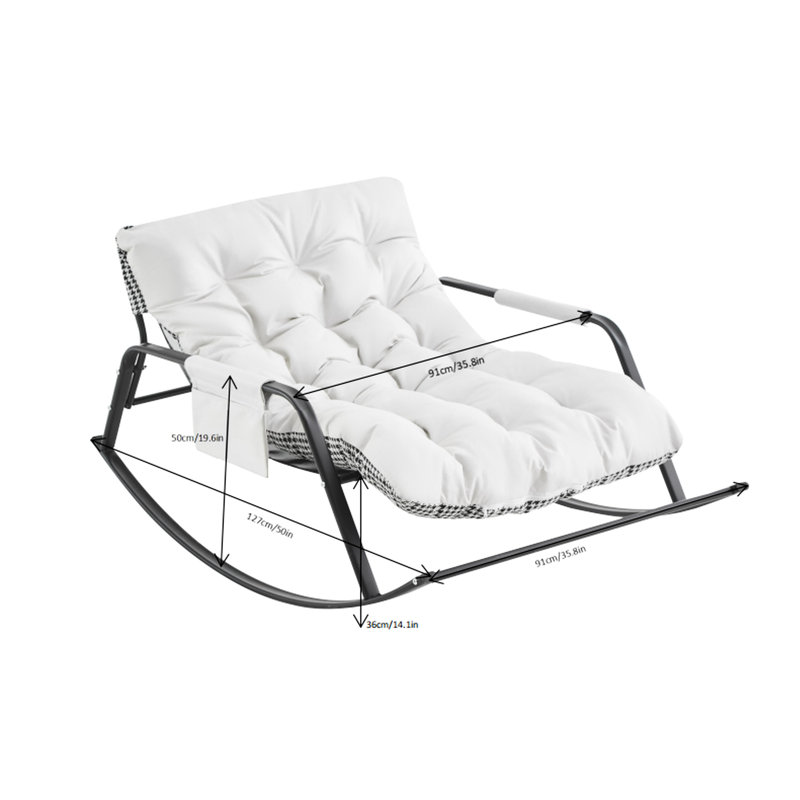 Chaise berçante blanche moderne avec revêtement en polyuréthane extra-large, offrant un endroit confortable et généreux, inclinable et oscillant idéal pour les jardins et les bord de piscine