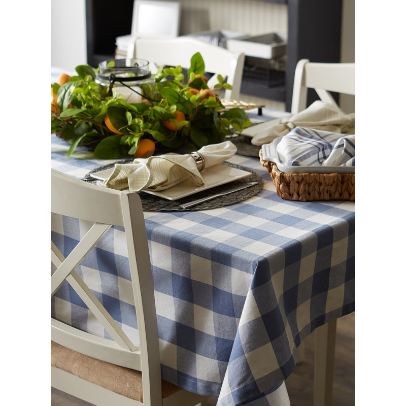Estacia Checkered 100% Cotton Tablecloth, 104" L x 60" W, Blue, Checkered