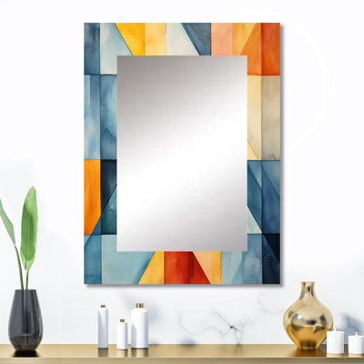 Midcentury pastel colour cubes III - Abstract Decorative Mirror On Metal