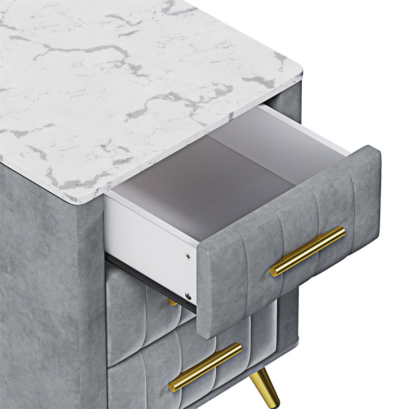 Upholstered Wooden Nightstand Bedside Table With Drawers