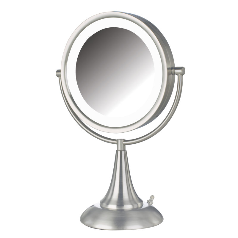 8.5" Lighted Tabletop Magnified Makeup Mirror, Plug In, Nickel