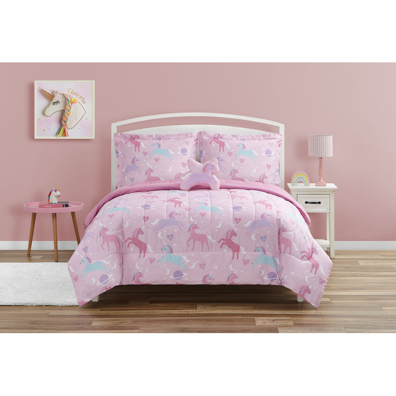 Ensemble d'édredon en microfibre rose clair ALEX + BELLA, Édredon simple et 1 taie décorative et 1 coussin