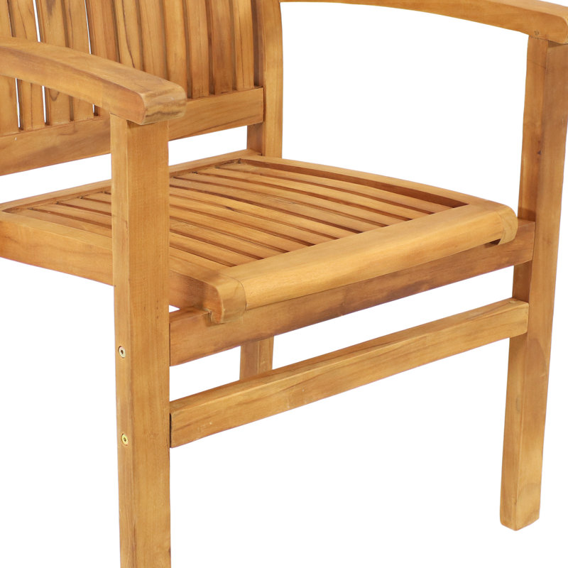 Sunnydaze Light Brown Teak Outdoor Stacking Dining Armchair