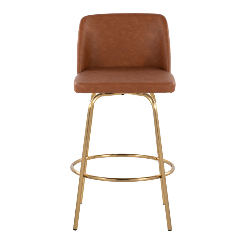 Swivel Upholstered Counter Stool with Metal Frame, Camel