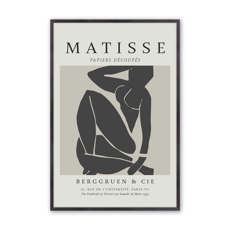 Matisse's Nude III en noir, H 17,25 po x l 13,25 po x P 1,25 po, Reproduction encadrée sans passe-partout, Zinc patiné