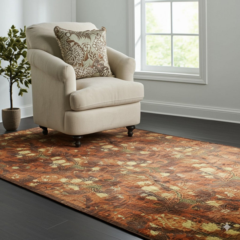 Hand Knotted Wool Floral Area Rug in Pink