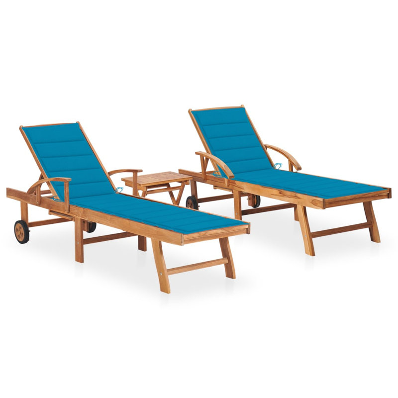 Doucet 78" Long Teak Single Chaise with Cushions, 2, Bright Green