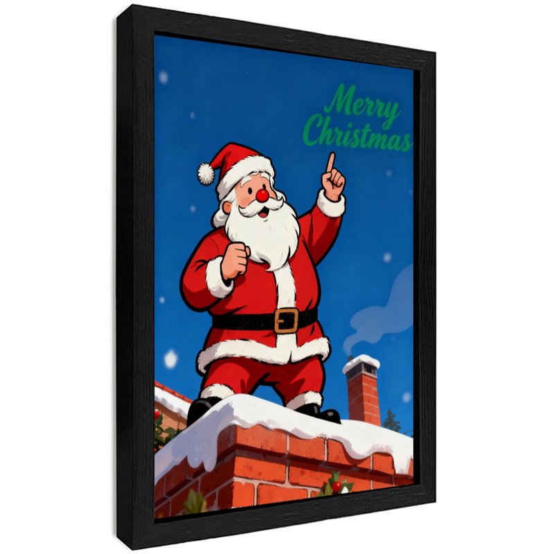 «Merry Christmas» rétro encadré noir, dessin de père Noël, art mural de style rétro, H 11 po x l 9 po