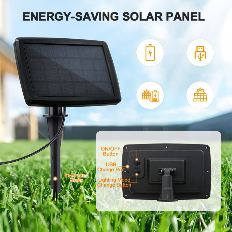 50' Black Solar Powered Outdoor String Lights with Warm White LED Bulbs