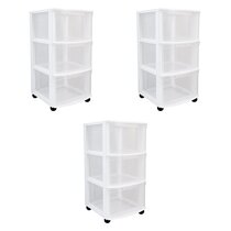 Gracious Living Clear Mini 2 Drawer Desk and Office Organizer with Flip Top  Storage for Cosmetics, Arts, Crafts, and Stationery Items, White (4 Pack)