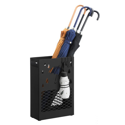 Metal Umbrella Stand, Rectangular Umbrella Holder Rack, With A Removable Drip Tray, 4 Hooks, Black