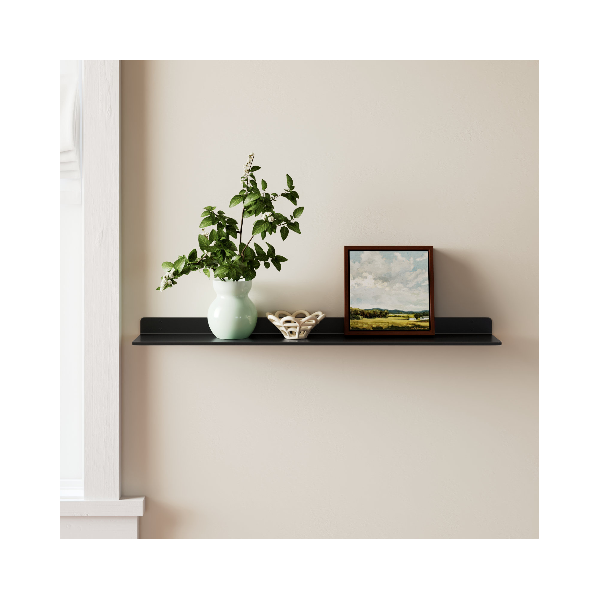 Maja Metal Wall Mounted Floating Display Shelf, 2" H x 36" W x 6" D, Black