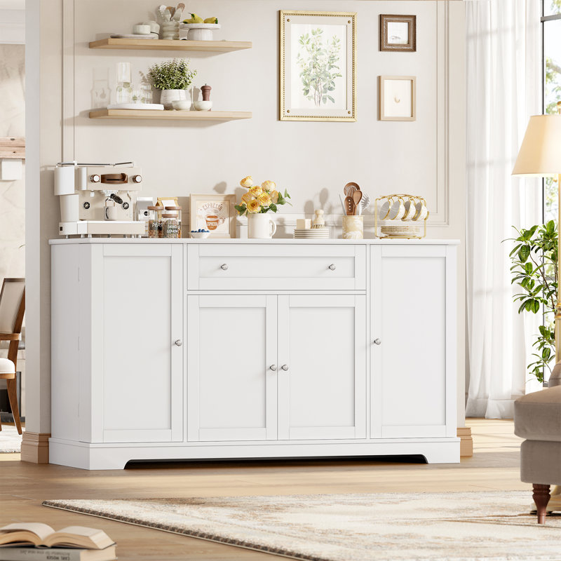 54'' Wide Sideboard with Pantry Doors, Adjustable Shelves and Large Drawer, White