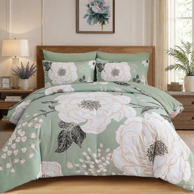 7-Piece Floral Comforter Set - Soft Microfiber Bedding Set for All Seasons