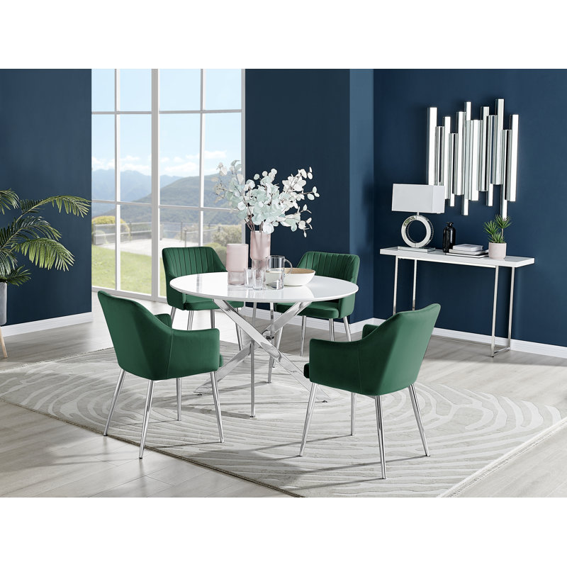 Eubanks 4 - Person Dining Set, Green/Silver