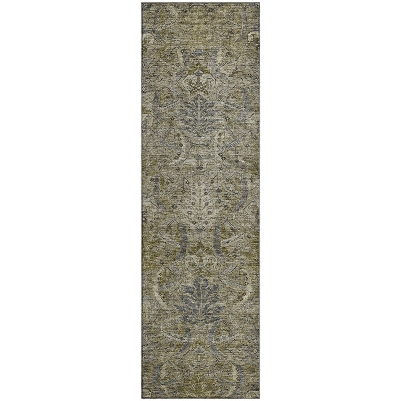 Premium Machine Washable Jamestown AMF1082 Damask Rug, Runner 2'3" x 7'6"