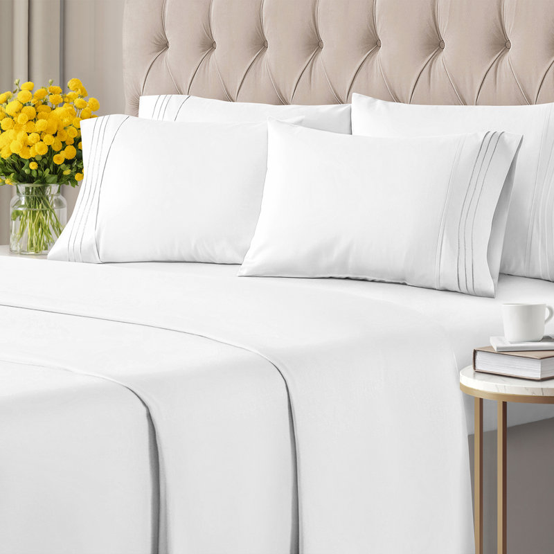 6 Piece Sheet Set, Soft Cooling Bed Sheets, Breathable & Wrinkle Free, Hotel Luxury Bedding, Queen Sheet Set + 4 Pillowcases