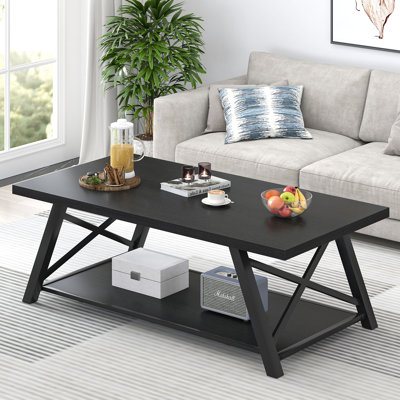 Hulste 47" Coffee Table with Storage Shelf, Black