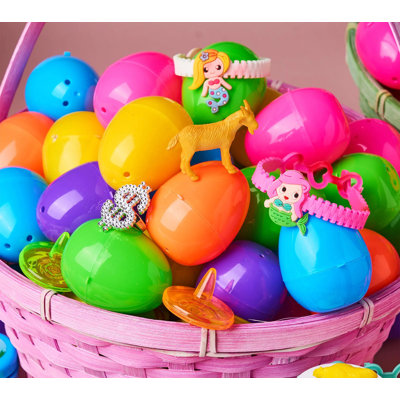 120 Prefilled Easter Eggs with toys and stickers, great for basket stuffers, egg hunts, and party favors.