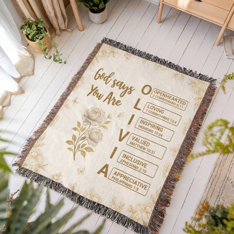 Couverture tissée Christian avec nom personnalisé, 50 po x 60 po