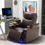 Fauteuil inclinable Power Motion avec port de charge USB et rangement à bras cachés, 2 porte-gobelets pratiques et plateau pivotant à 360 °, brun