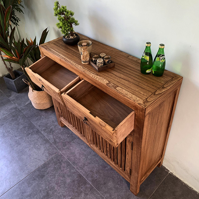 Solid  Old Elm Wood Console Cabinet