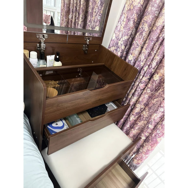 Walnut Dressing Table With Stylish Design And Ample Cosmetic Storage Compact Makeup Vanity Modern Solutions, Walnut