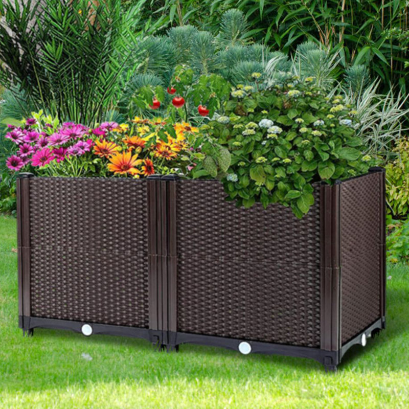 Boîte à fleurs surélevée en plastique avec bouchons de drainage pour plantes d'extérieur