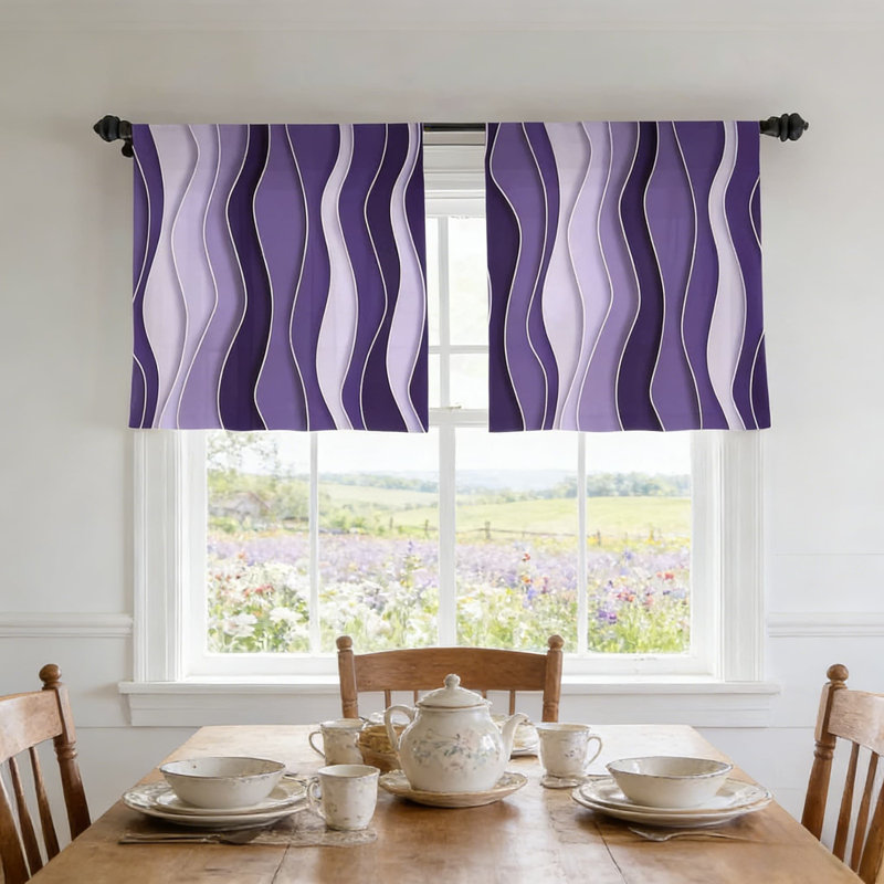 Rideaux transparents en mousseline de soie avec motif abstrait de vagues de l'océan, voilages à passe-tringle pour le salon et la chambre à coucher, 2 panneaux par ensemble