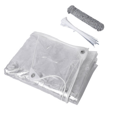 8x10FT Heavy Duty Clear PVC Tarp, Waterproof Transparent Tarpaulin with Heat-Sealed Edges & Reinforced Grommets for Garden Greenhouse Chicken Coop