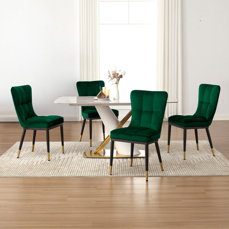 Chaise de salle à manger rembourrée et revêtue de velours, Vert